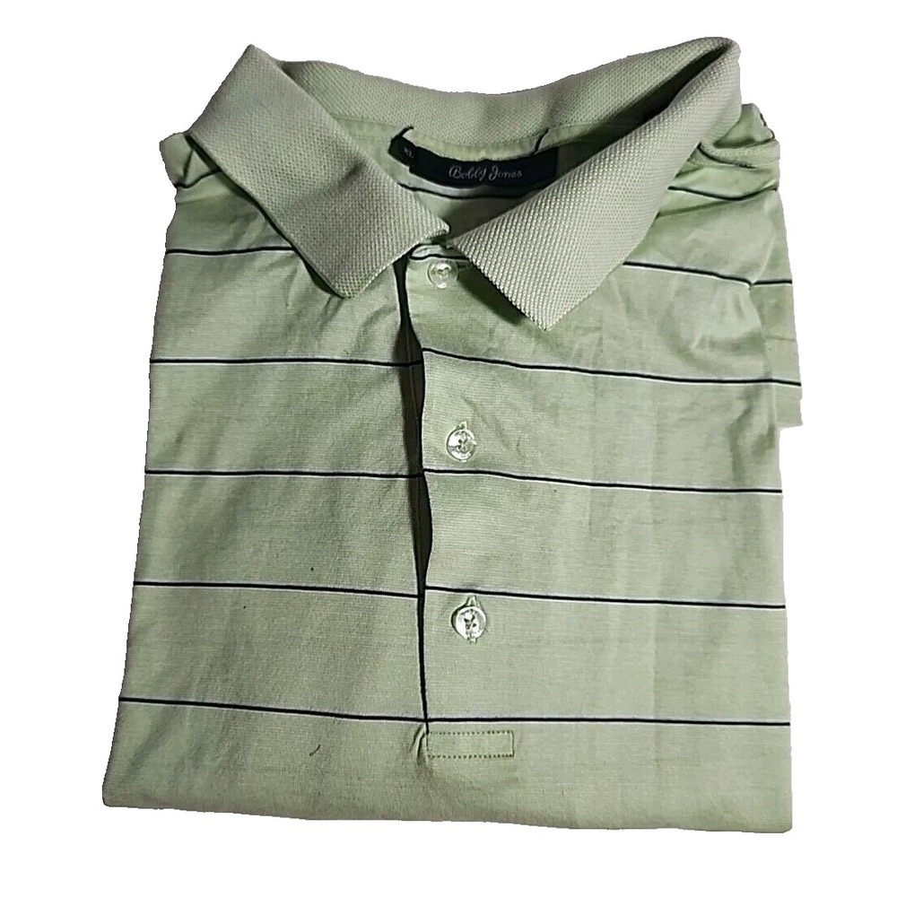 Men's Bobby Jones Short Sleeve Green Striped Polo Golf Shirt XL‎ - EUC